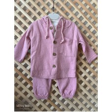 Kız bebek düğmeli cepli üçlü takım