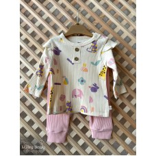 Tavşan baskı detaylı kız bebek takım 