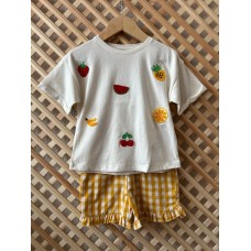 Punch Meyve detaylı - beli elastik cepli şort kız çocuk takım